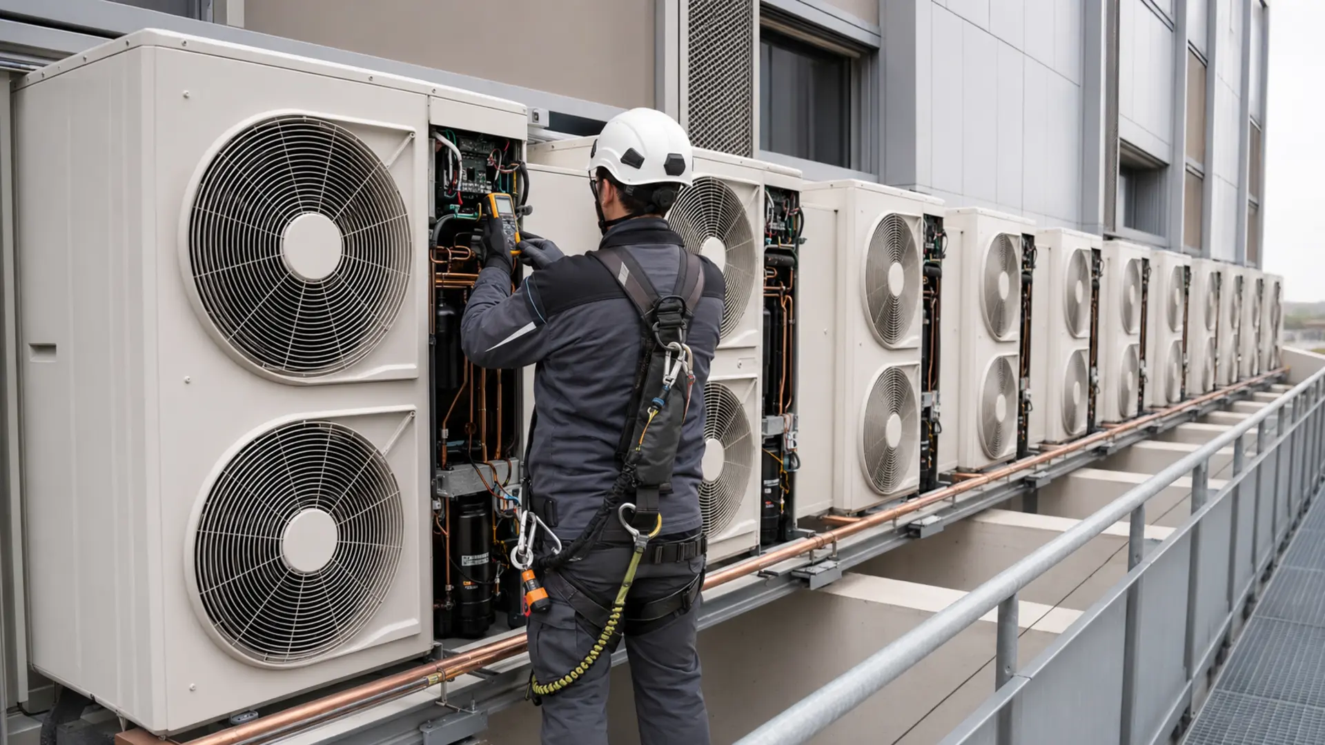 Groupe extérieur de pompe à chaleur en façade